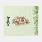 キュートな水のカラースロッス&トロピカル葉 フリースブランケット (正面(横))