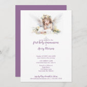 キュートな水の色エンジェルクロス最初の聖餐式 招待状 (正面/裏面)