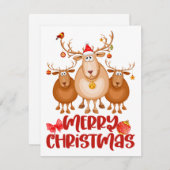 キュートな水の色トナカイのクリスマスカード シーズンカード (正面/裏面)