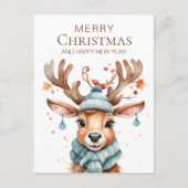 キュートな水彩ウッドランドクリスマストナカイ ポストカード (正面)