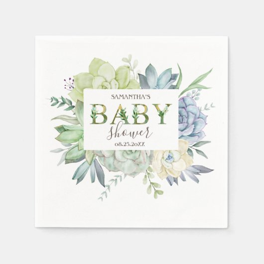 キュートな水彩サボテン スタンダードカクテルナプキン (正面)