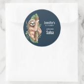 キュートな水彩ナマケモノ&トロピカル葉キッチン ラウンドシール (バッグ)