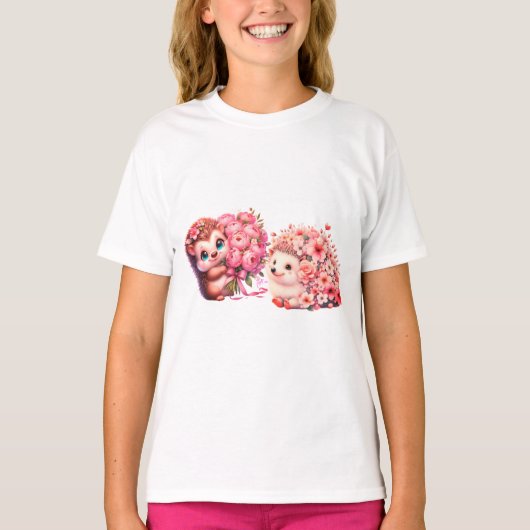 キュートな水彩ハリネズミのラブTシャツ Tシャツ (正面)