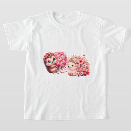 キュートな水彩ハリネズミのラブTシャツ Tシャツ (レイダウン)