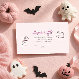 キュートな水彩ピンク・ブー・ハロウィンおむつラッフル エンクロージャーカード