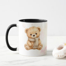 キュートな水彩冬テディベア ピンクスプラッシュ コーヒー