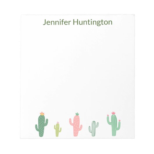 キュートな水彩多肉性サボテンパーソナライズされた ノートパッド (正面)