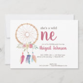 キュートな水彩夢のキャッチャー第1誕生日 招待状 (正面)