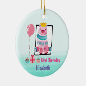 キュートな水彩熊クラウン付きファースト誕生日 セラミックオーナメント (右)