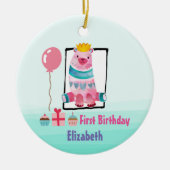キュートな水彩熊クラウン付きファースト誕生日 セラミックオーナメント (正面)