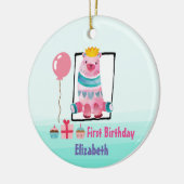 キュートな水彩熊クラウン付きファースト誕生日 セラミックオーナメント (左)