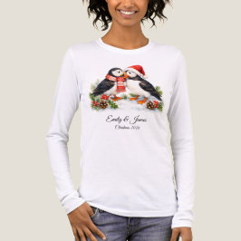 キュートな水彩画の冬のツノメドリ クリスマススロー トライブレンドTシャツ