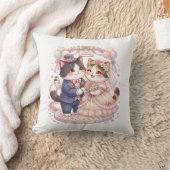 キュートな水彩画の新婚猫のウェディングスロー  クッション (ブランケット)