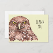 キュートな水彩穴掘りフクロウバードアート サンキューカード (正面/裏面)
