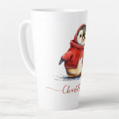 キュートな水彩色のパーソナライズされたクリスマスペンギン カフェラテマグ (左アングル)