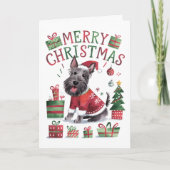 キュートな水色スコティッシュテリアクリスマスカード シーズンカード (正面)