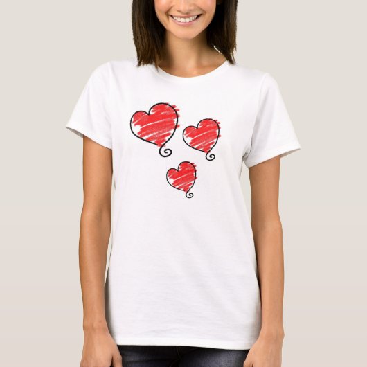キュートな泡の赤いハート Tシャツ (正面)