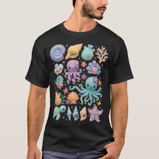 キュートな海の生き物 クラゲ タコ ビーチ コケット Tシャツ