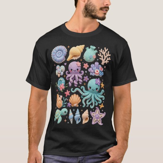 キュートな海の生き物 クラゲ タコ ビーチ コケット Tシャツ (正面)