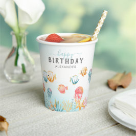 キュートな海底の子供の誕生日 紙コップ