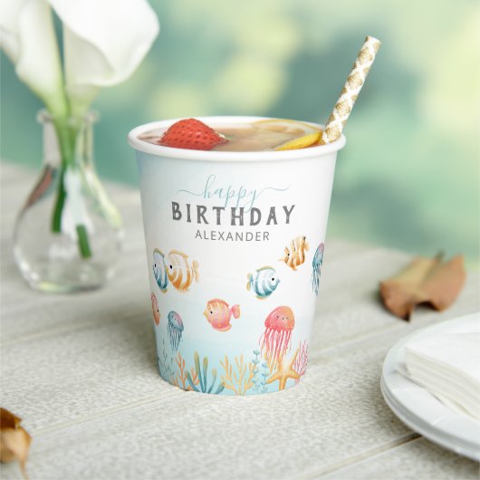 キュートな海底の子供の誕生日 紙コップ (インサイチュ)