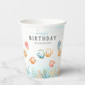キュートな海底の子供の誕生日 紙コップ (裏面)