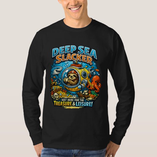 キュートな海洋冒険のユーモア、面白いナマケモノのダイビングアート Tシャツ (正面)