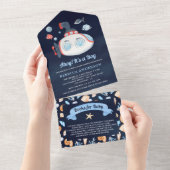 キュートな海航海の底海軍ブルーベビーシャワー オールインワン招待状 (貼ってはがせる)