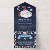 キュートな海航海の底海軍ブルーベビーシャワー オールインワン招待状 (内側)