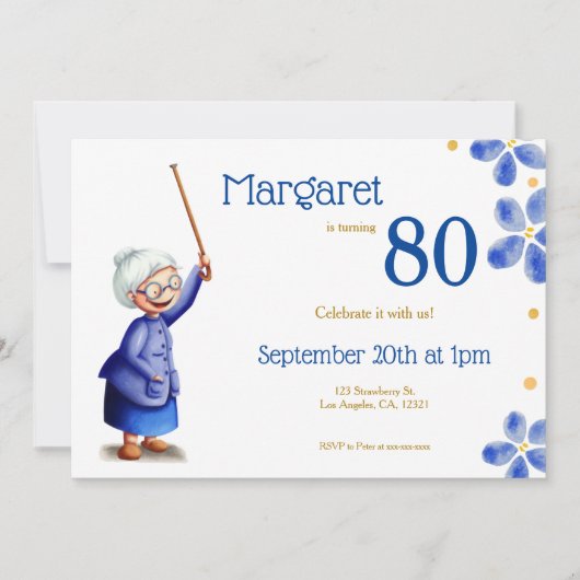 キュートな海軍と白い老婦人の杖フローラ 招待状 (正面)