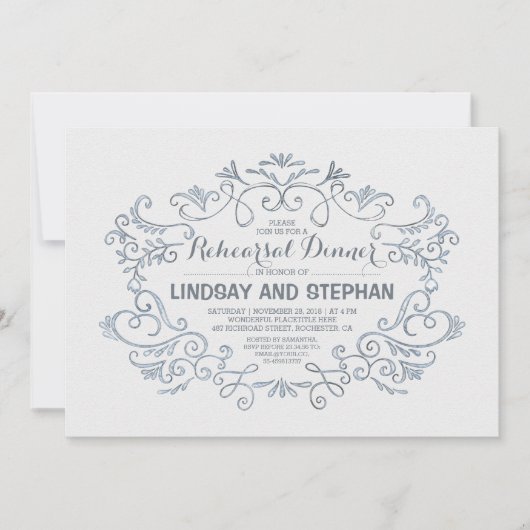 キュートな渦巻き旋回とリハーサルカジュアルディナー 招待状 (正面)