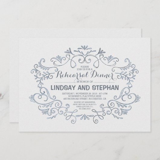 キュートな渦巻き旋回とリハーサルカジュアルディナー 招待状 (正面/裏面)