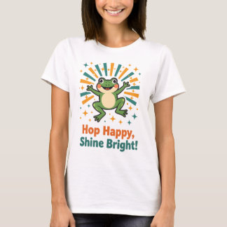 キュートな漫画のカエルとキノコの帽子のTシャツ Tシャツ