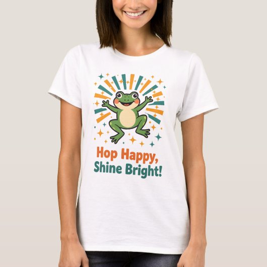 キュートな漫画のカエルとキノコの帽子のTシャツ Tシャツ (正面)