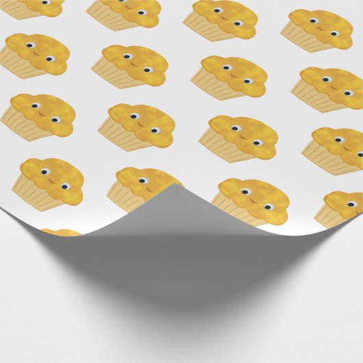 キュートな漫画のコーンマフィンオンホワイトラッピング紙 ラッピングペーパー (角)