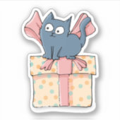 キュートな漫画の子猫ギフトボックスとピンクリボン シール (正面)