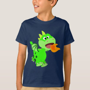 キュートな火を吐く漫画のベビードラゴンキッズティー Tシャツ