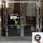 キュートな火吹き緑のおもしろいドラゴン漫画 ウィンドウサイン (オフィスドア)