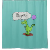 キュートな火吹き緑のおもしろいドラゴン漫画 シャワーカーテン (正面)