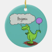 キュートな火吹き緑のおもしろいドラゴン漫画 セラミックオーナメント (裏面)