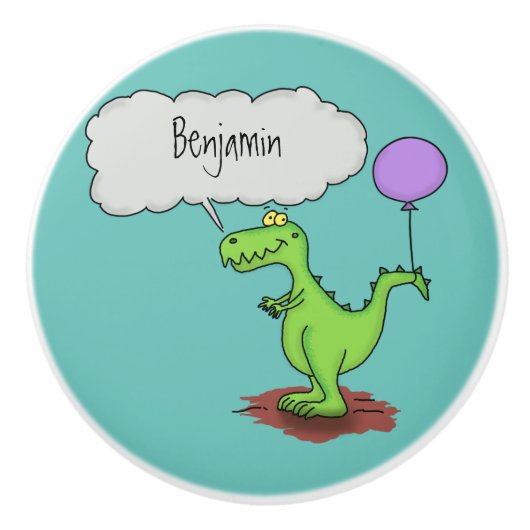 キュートな火吹き緑のおもしろいドラゴン漫画 セラミックノブ (正面)