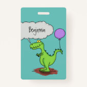 キュートな火吹き緑のおもしろいドラゴン漫画 バッジ (裏面)