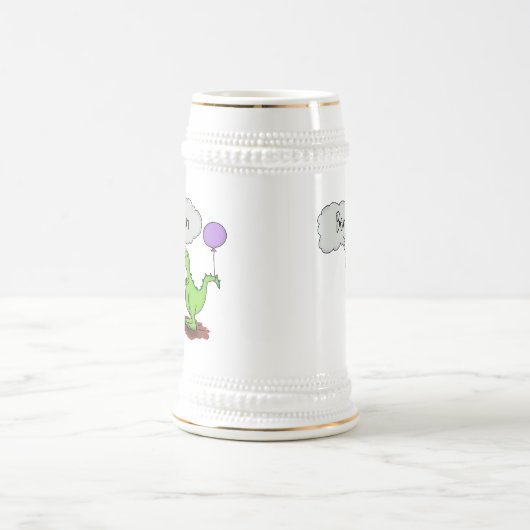 キュートな火吹き緑のおもしろいドラゴン漫画 ビールジョッキ (中央)