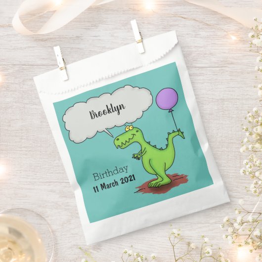 キュートな火吹き緑のおもしろいドラゴン漫画 フェイバーバッグ (クリップ留めされた状態)