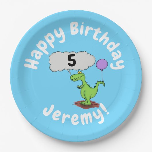 キュートな火吹き緑のおもしろいドラゴン漫画 ペーパープレート (正面)