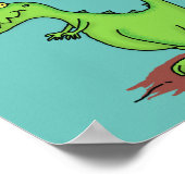 キュートな火吹き緑のおもしろいドラゴン漫画 ポスター (角)