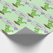 キュートな火吹き緑のおもしろいドラゴン漫画 ラッピングペーパー (角)
