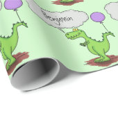 キュートな火吹き緑のおもしろいドラゴン漫画 ラッピングペーパー (ロールコーナー)