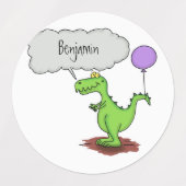 キュートな火吹き緑のおもしろいドラゴン漫画 ラベル (デザイン2)