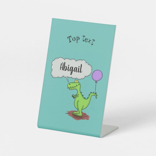 キュートな火吹き緑のおもしろいドラゴン漫画 台座サイン (正面)